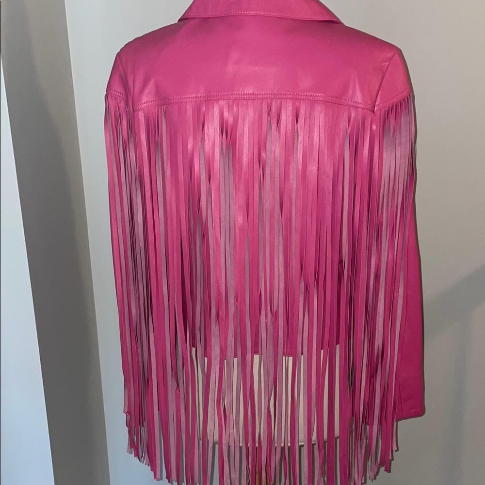 Chic Pink Leather Fringe Jacket - Picture 6 of 16